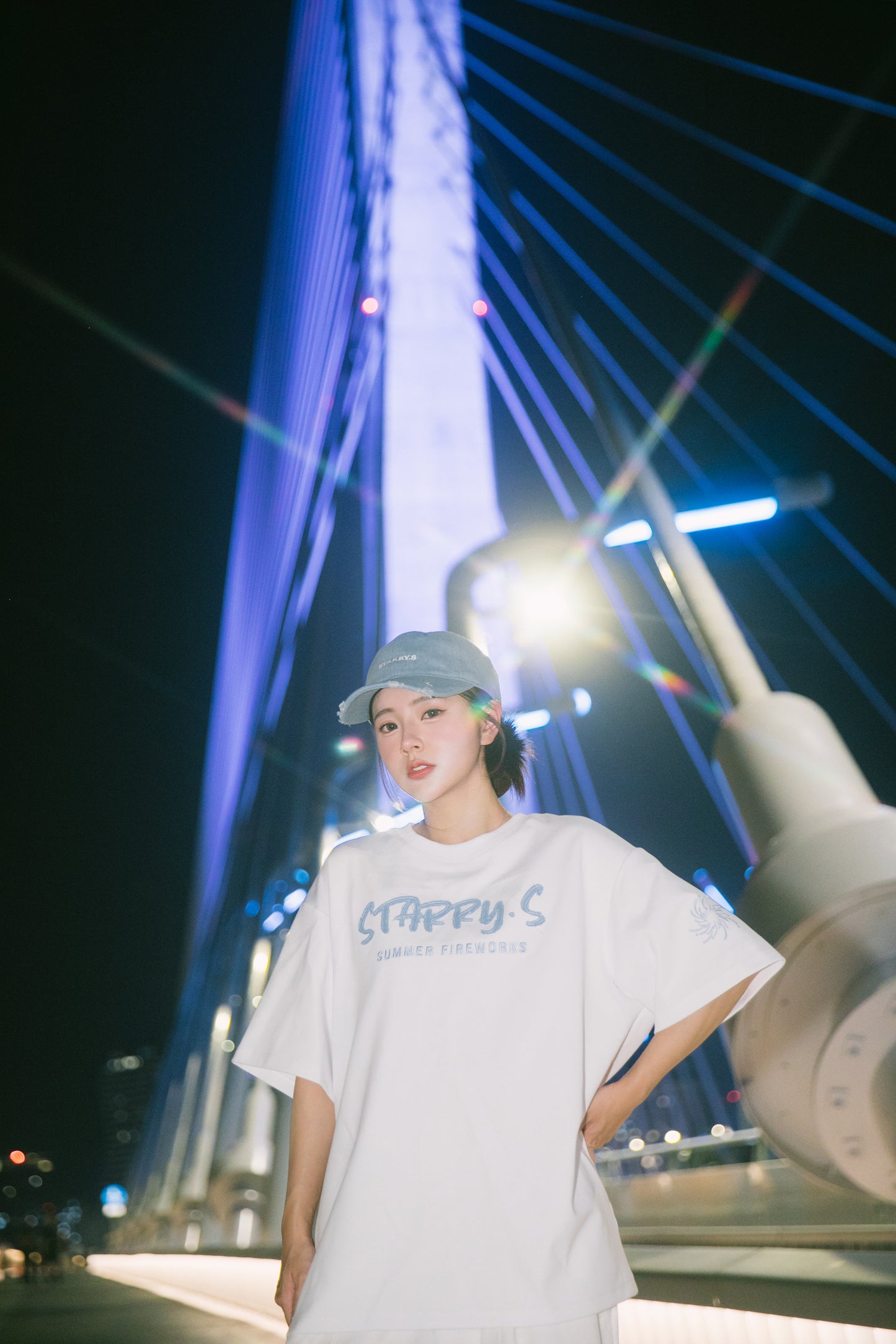 花火－單寧拼布短T SUMMER FIREWORKS DENIM PATCHWORK TEE 白