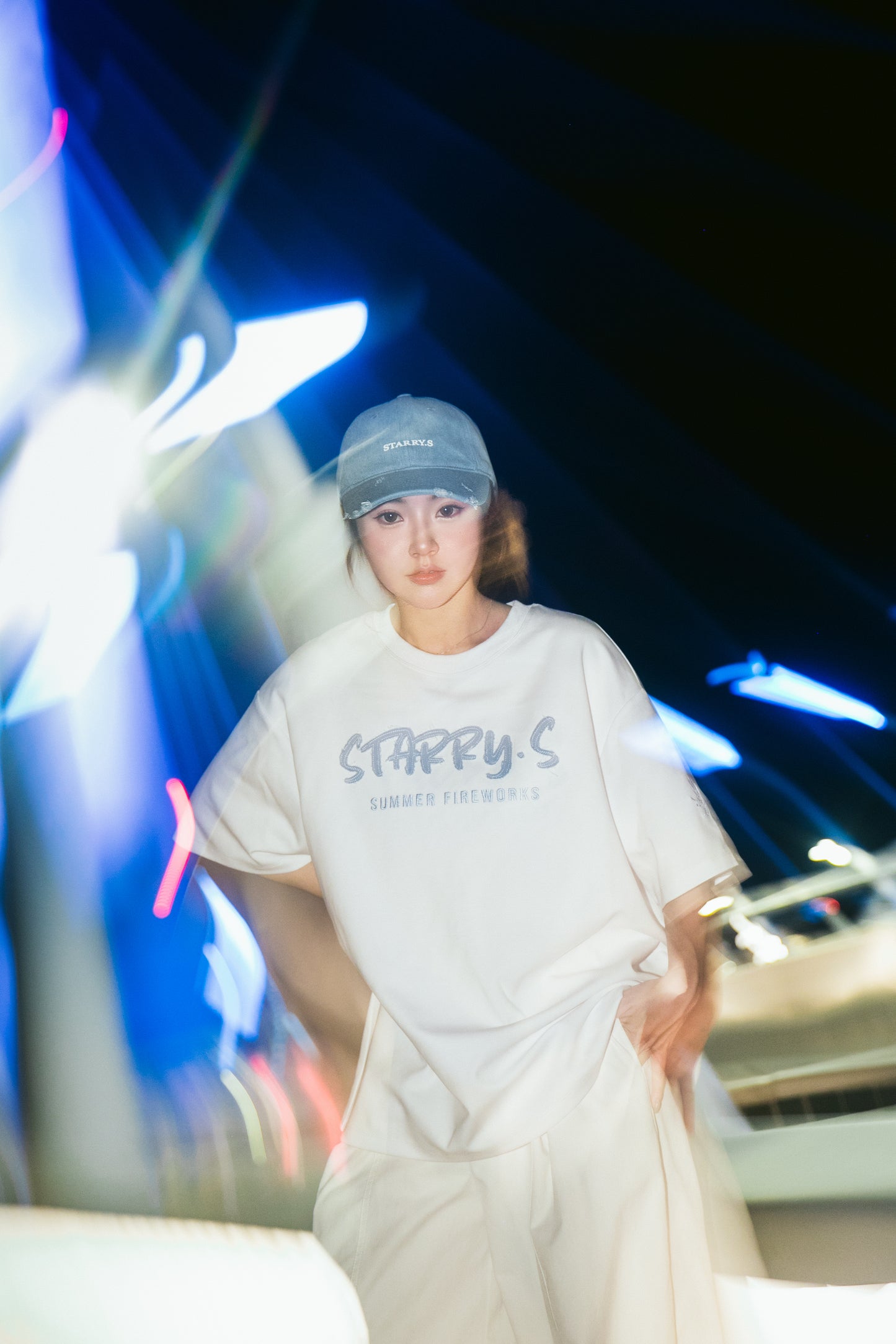 花火－單寧拼布短T SUMMER FIREWORKS DENIM PATCHWORK TEE 白