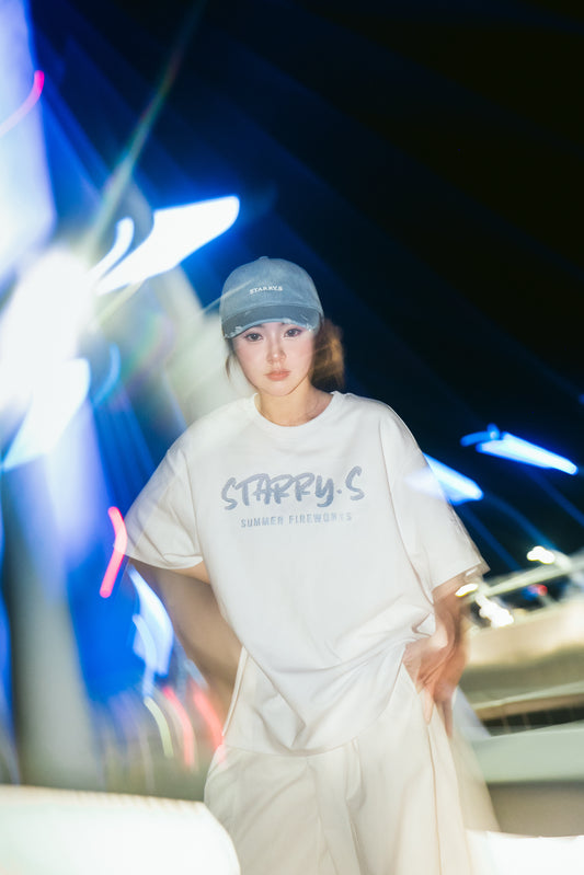 花火－單寧拼布短T SUMMER FIREWORKS DENIM PATCHWORK TEE 白