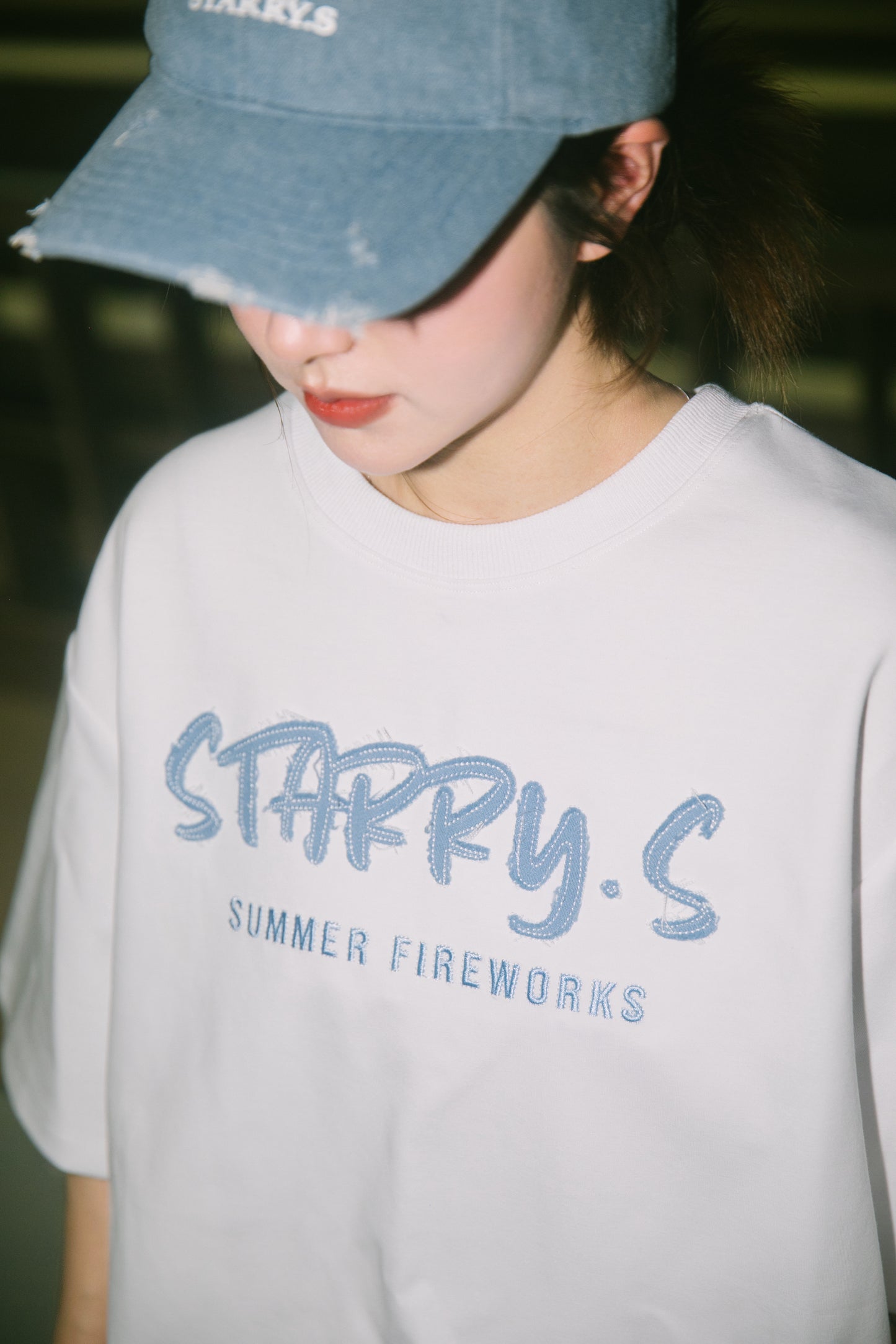 花火－單寧拼布短T SUMMER FIREWORKS DENIM PATCHWORK TEE 白