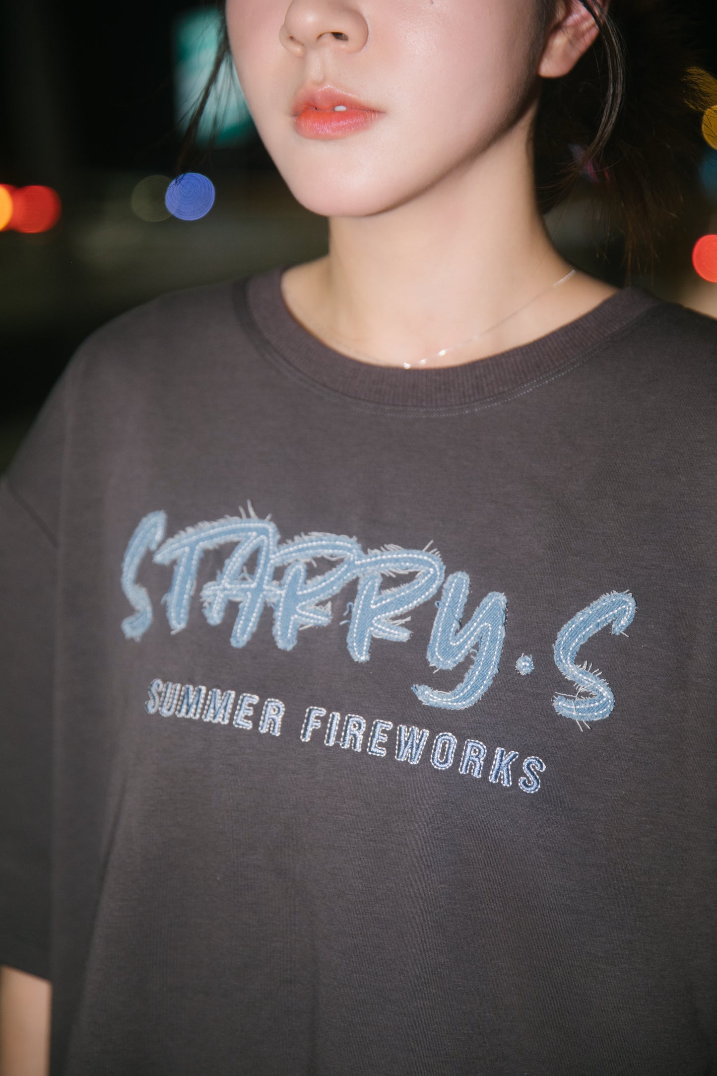 花火－單寧拼布短T SUMMER FIREWORKS DENIM PATCHWORK TEE 深灰