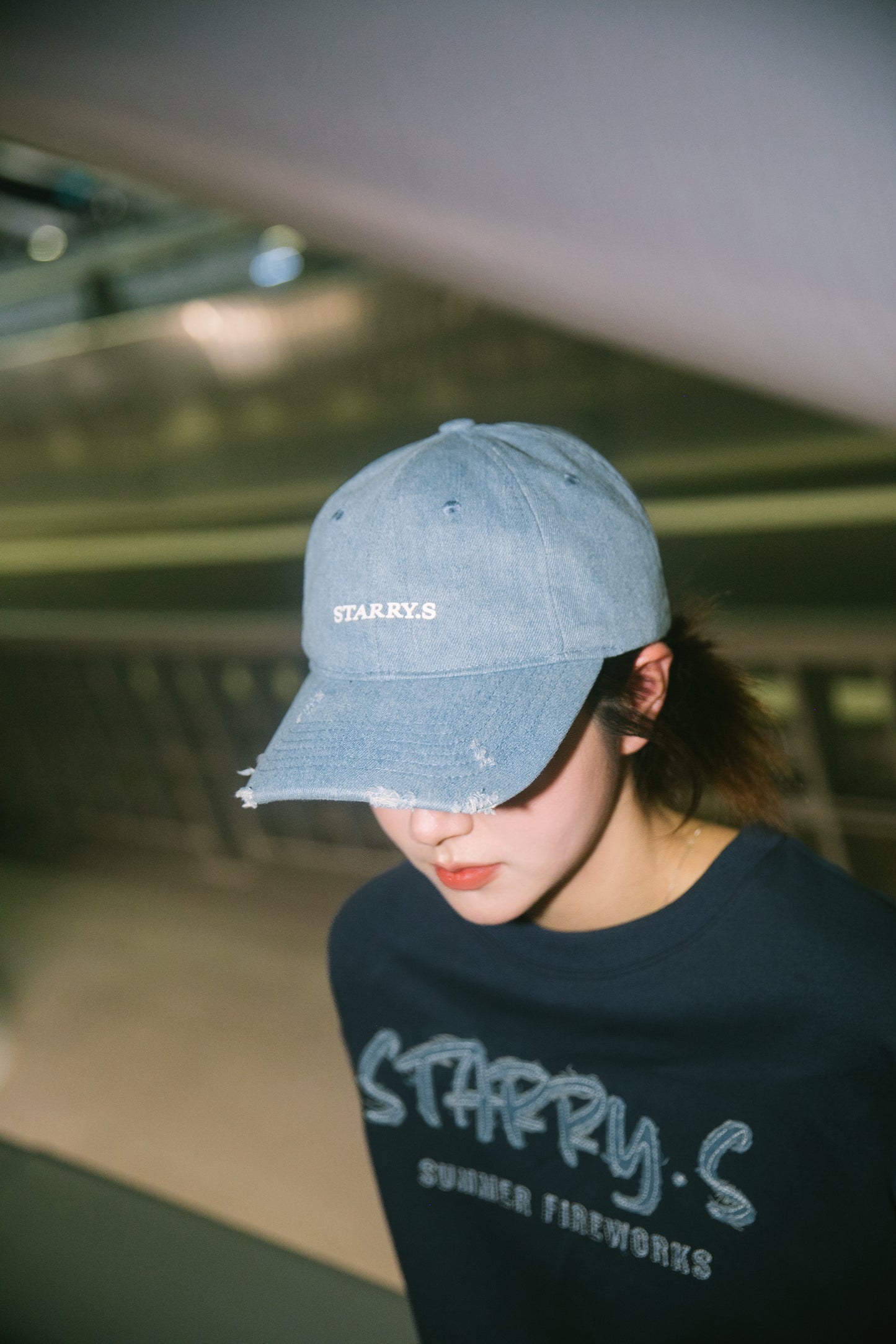 水洗單寧老帽 SUMMER FIREWORKS WASHED DENIM CAP 白色LOGO