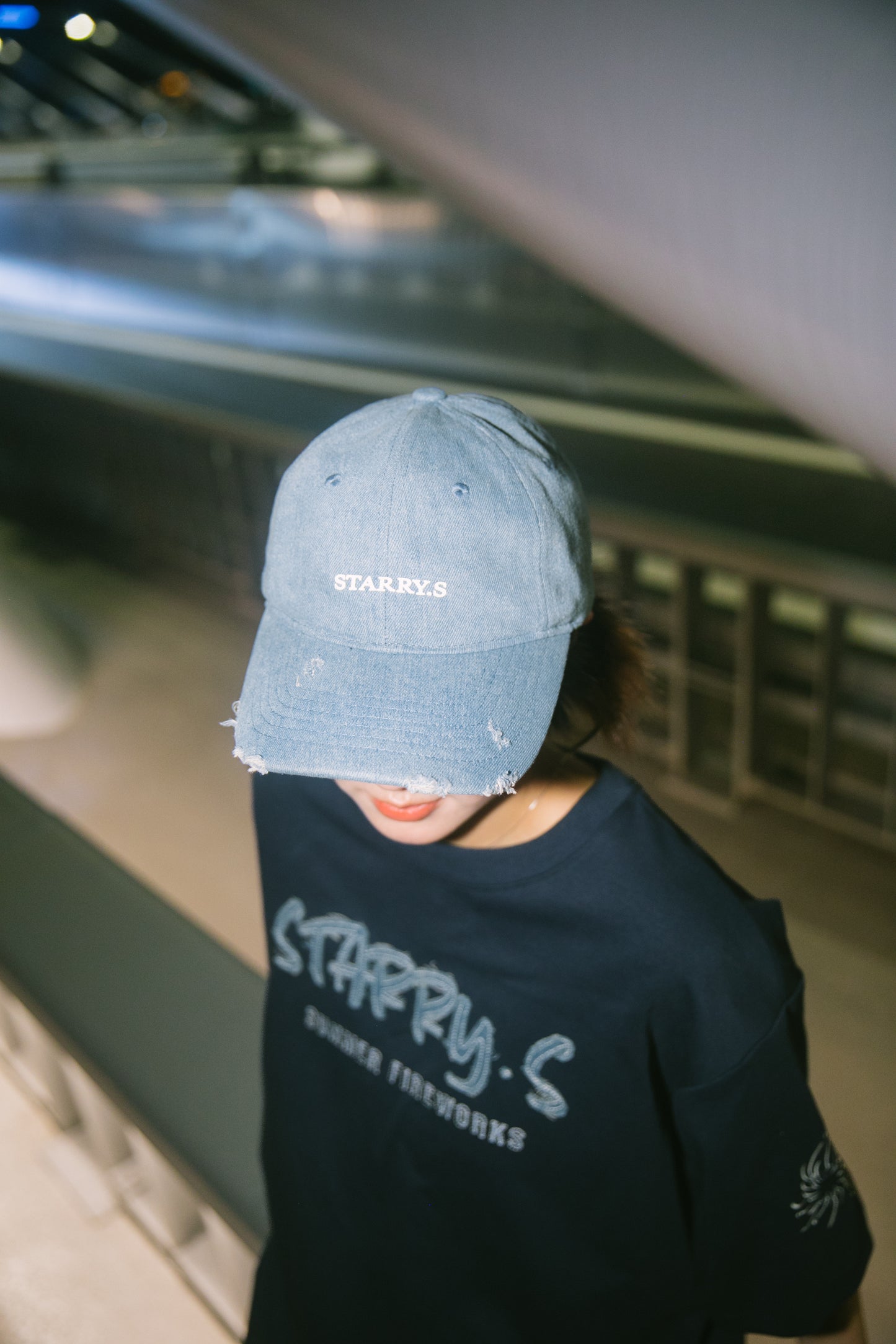 水洗單寧老帽 SUMMER FIREWORKS WASHED DENIM CAP 白色LOGO